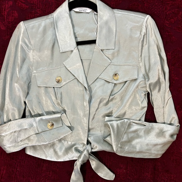 & Other Stories Cropped Tie-Front Button Shirt - Mint Green Size 4 - Picture 8 of 11